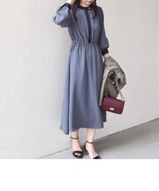 SHIPS Colors:〈手洗い可能〉配色 ギャザー ロングスリーブ ワンピース◇