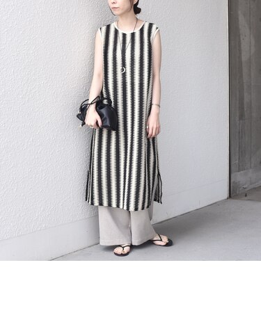 SHIPS Colors:〈手洗い可能〉クロシェ ストライプ レース ワンピース
