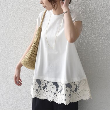 SHIPS Colors:〈手洗い可能〉レースヘム フレンチスリーブ チュニック