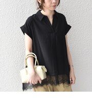 SHIPS Colors:〈手洗い可能〉ヘム レース スキッパー ブラウス◇