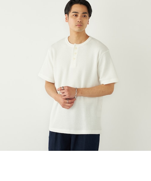SHIPS Colors:ローゲージ カノコ ヘンリーネック Tシャツ◇