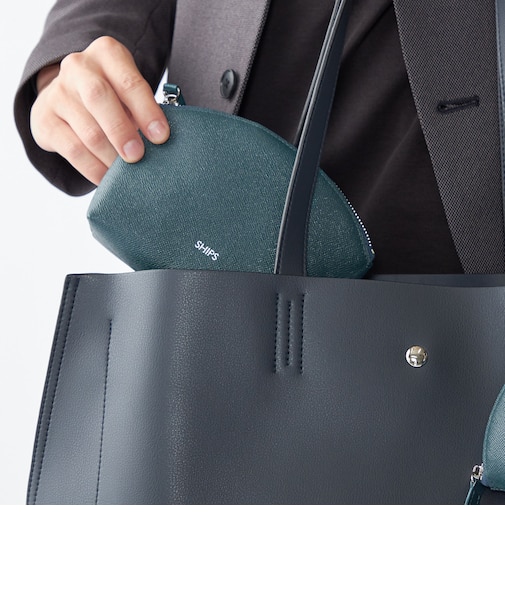 【WEB限定】SHIPS:【SAFFIANO LEATHER】ラウンド ジップ ポーチ