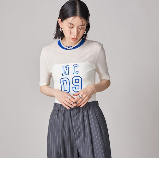 SHIPS NINE CASE:シアー ロゴ リンガー TEE