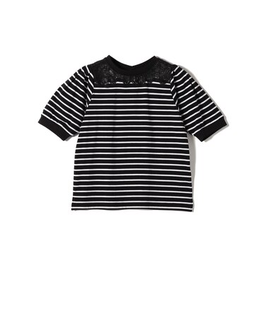 〈手洗い可能〉レース コンビ パフ スリーブ 半袖 Tシャツ