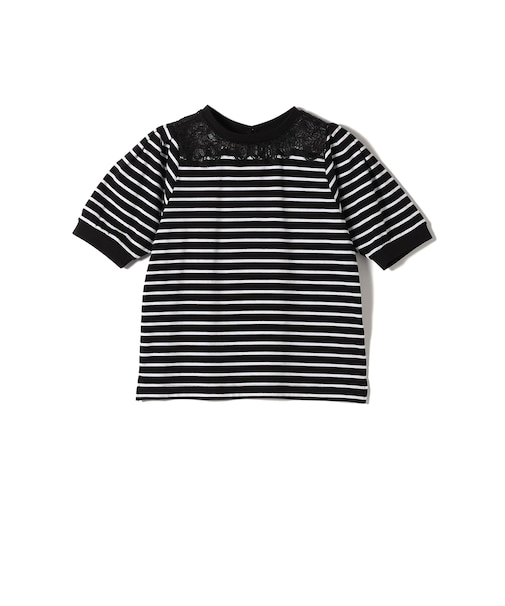 〈手洗い可能〉レース コンビ パフ スリーブ 半袖 Tシャツ