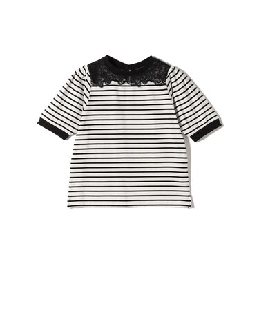 〈手洗い可能〉レース コンビ パフ スリーブ 半袖 Tシャツ