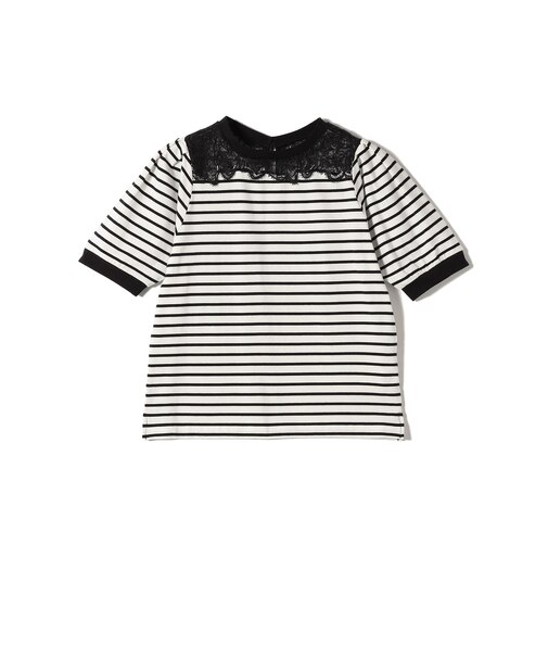 〈手洗い可能〉レース コンビ パフ スリーブ 半袖 Tシャツ