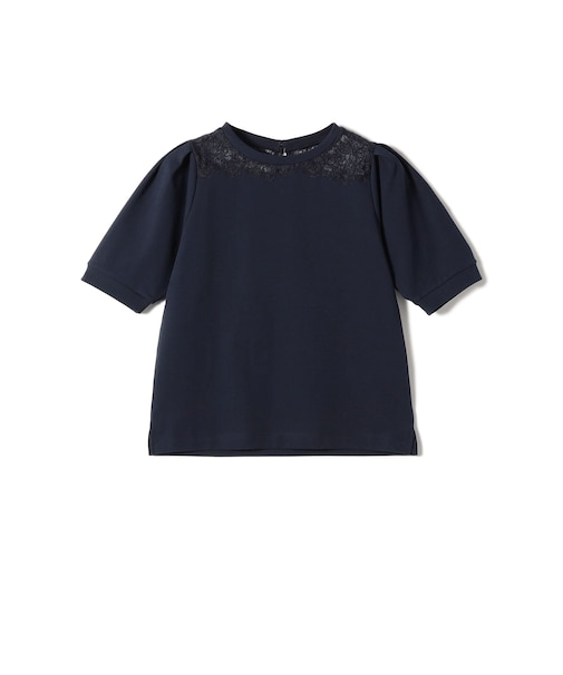 〈手洗い可能〉レース コンビ パフ スリーブ 半袖 Tシャツ