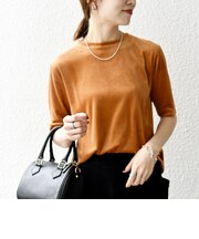 SHIPS any:〈洗濯機可能〉ポリエステル ベロア ハーフスリーブ コンパクト TEE