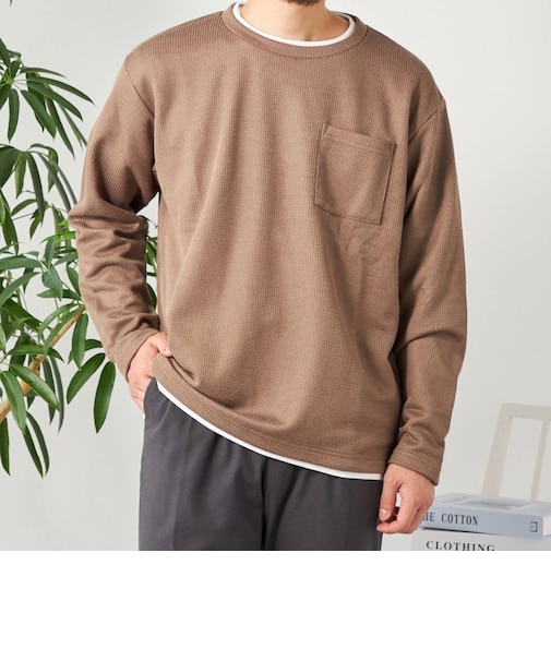 SHIPS any: パールワッフル フェイクレイヤード Tシャツ (ロンT)◇