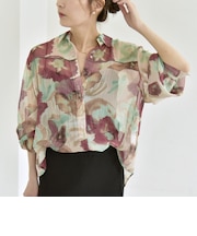 quaranciel:〈洗濯機可能〉シアー フラワー プリント シャツ ブラウス