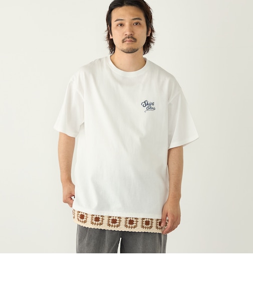 【WEB限定】SHIPS Colors:クロシェニット ロゴ刺繍 Tシャツ◇