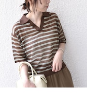 SHIPS Colors:〈手洗い可能〉シアー ボーダー スキッパー ニット◇