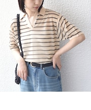 SHIPS Colors:〈手洗い可能〉シアー ボーダー スキッパー ニット◇