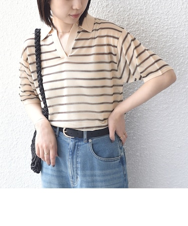 SHIPS Colors:〈手洗い可能〉シアー ボーダー スキッパー ニット◇