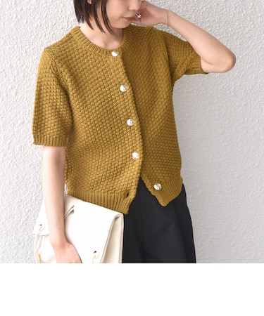 SHIPS Colors:〈手洗い可能〉リンクス ステッチ 5分袖 ニット ジャケット◇