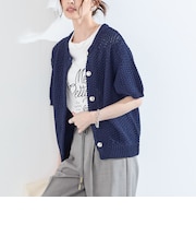 SHIPS Colors:〈手洗い可能〉リンクス ステッチ 5分袖 ニット ジャケット◇
