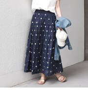 SHIPS Colors:〈手洗い可能〉幾何 エンブロイダリー オーガンジー スカート◇