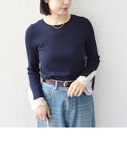 SHIPS Colors:〈手洗い可能〉レース カット オフ ワイド リブ ニット