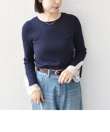 SHIPS Colors:〈手洗い可能〉レース カット オフ ワイド リブ ニット