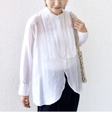 【WEB限定】〈洗濯機可能〉シアー プリーツ ヨーク パールモチーフボタン ブラウス
