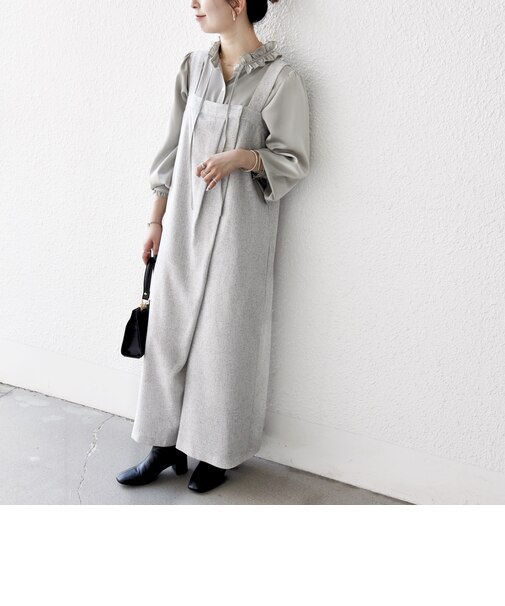 SHIPS any:〈洗濯機可能〉ツイード ライク サロペット［NAVY BLUE］