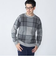 SHIPS:〈洗濯機可能〉 コットン カシミヤ チェック クルーネック ニット