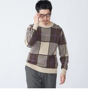 SHIPS:〈洗濯機可能〉 コットン カシミヤ チェック クルーネック ニット