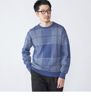 SHIPS:〈洗濯機可能〉 コットン カシミヤ チェック クルーネック ニット