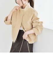 quaranciel〈洗濯機可能〉ポリエステル スエード スタンドカラー ジップ ショート ブルゾン
