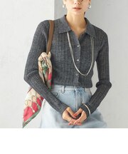 〈手洗い可能〉ランダム リブ ポロ ニット カーディガン