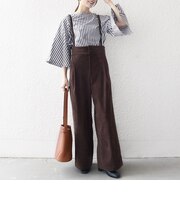SHIPS any:〈手洗い可能〉コーデュロイ サスペンダー付 ハイウエスト ワイド パンツ