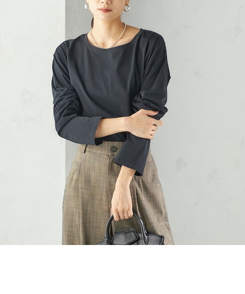 ワイド クルーネック コットン ロング スリーブ TEE