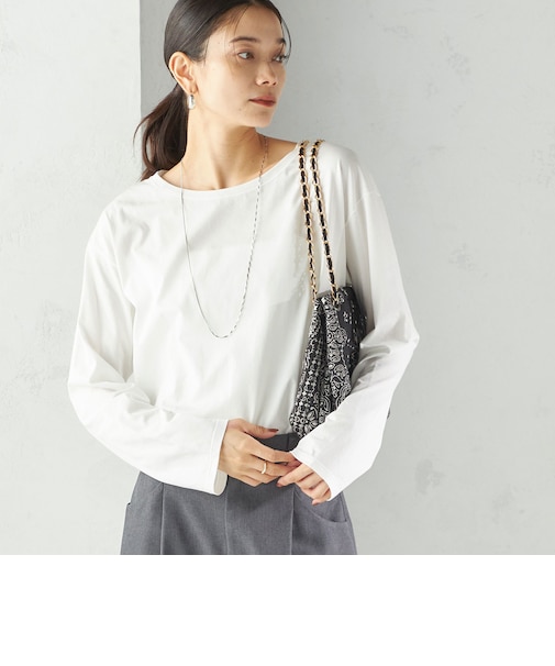 ワイド クルーネック コットン ロング スリーブ TEE