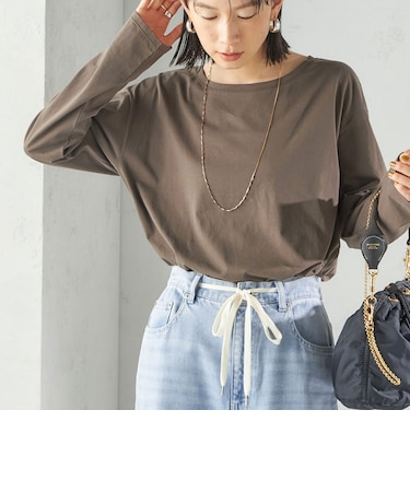 ワイド クルーネック コットン ロング スリーブ TEE