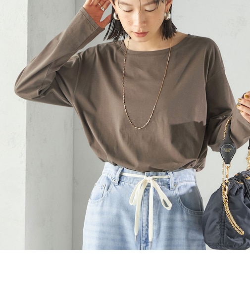 ワイド クルーネック コットン ロング スリーブ TEE