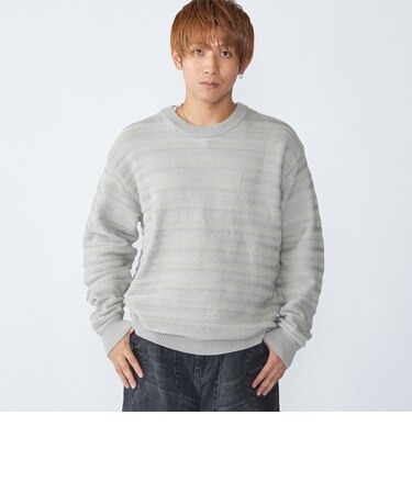City Ambient Products: 〈手洗い可能〉7ゲージ ランダム ボーダー クルーネック ニット