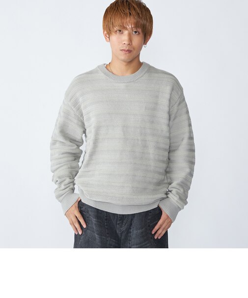 City Ambient Products: 〈手洗い可能〉7ゲージ ランダム ボーダー クルーネック ニット