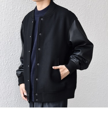 SHIPS any: PURE WOOL MELTON スタジアム ブルゾン (スタジャン)◇
