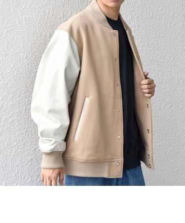 SHIPS any: PURE WOOL MELTON スタジアム ブルゾン (スタジャン)◇