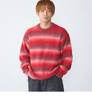City Ambient Products: 〈手洗い可能〉グラデーション オンブレ ボーダー クルーネック ニット