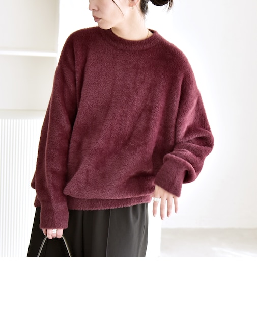 quaranciel:〈手洗い可能〉ファーライク クルーネック ニット プルオーバー