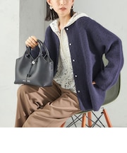 フォックス ブレンド ノーカラー ニット コート