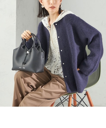フォックス ブレンド ノーカラー ニット コート