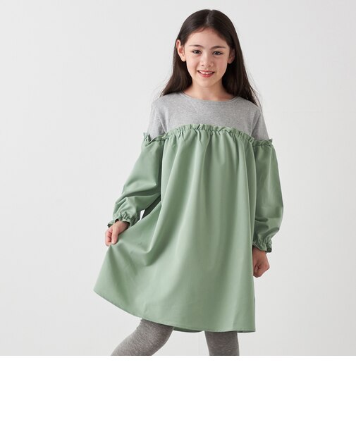 SHIPS any:〈洗濯機可能〉ボーダー/ソリッド 切り替え ワンピース<KIDS>
