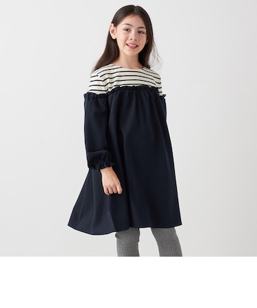 SHIPS any:〈洗濯機可能〉ボーダー/ソリッド 切り替え ワンピース<KIDS>