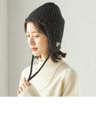 perah: ブローチ 付 イヤー フラップ ラメ ニット キャップ