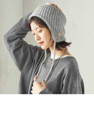 perah: ブローチ 付 イヤー フラップ ラメ ニット キャップ