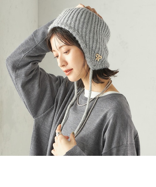 perah: ブローチ 付 イヤー フラップ ラメ ニット キャップ