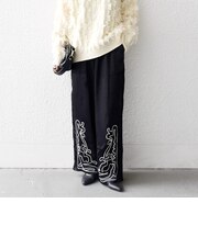 SHIPS any:〈洗濯機可能〉サテン 刺繍 ストレート イージー パンツ